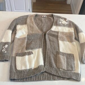 Johnny Was Alpaca Patchwork floral crochet Cardigan Sweater with pocket small